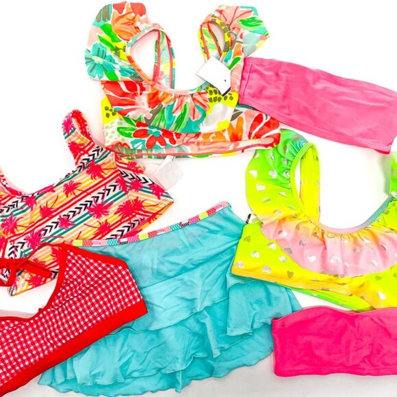 Girls Bathing Suit Bikini Swimsuit Swim Skirt Tops Bottoms Bundle Medium 7 - 8